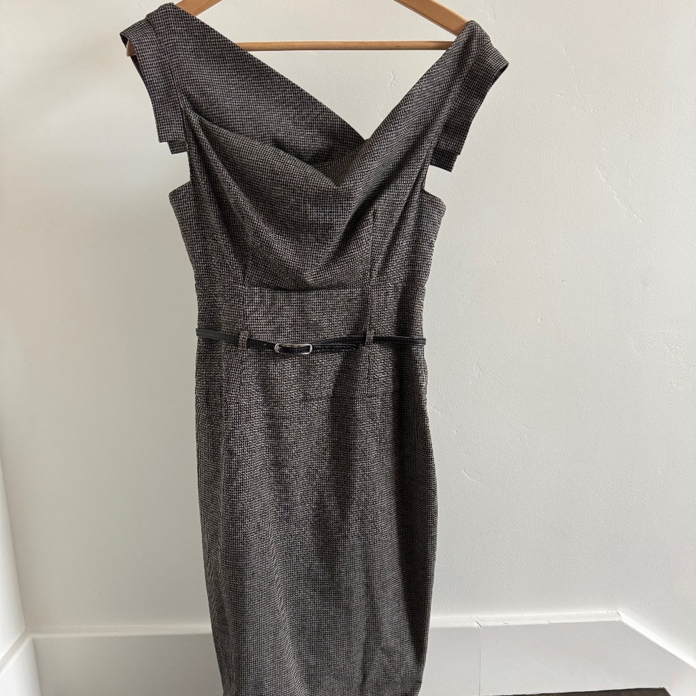 Black Halo Jackie Dress - Gray houndstooth, size S